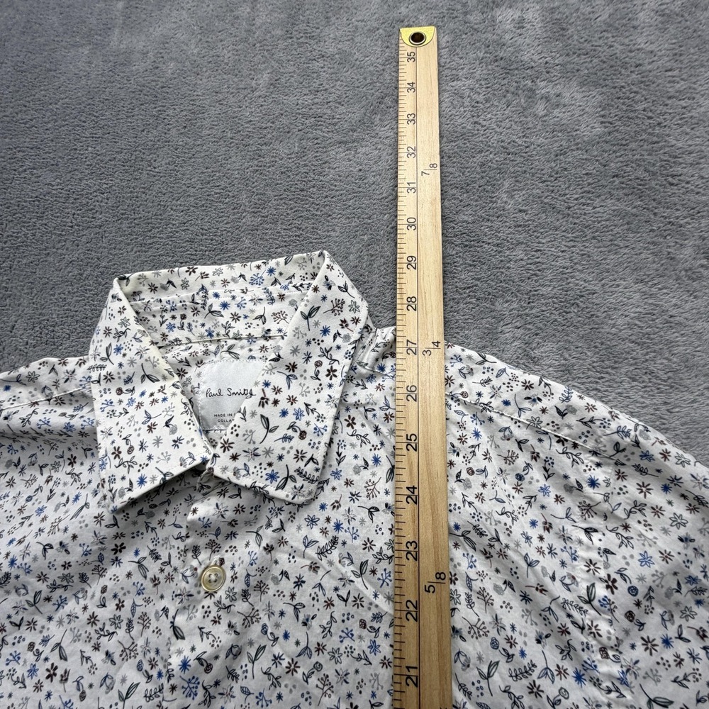 Paul Smith Shirt Mens White Floral Button Up Long Sleeve Made In Italy Cotton - Picture 7 of 12